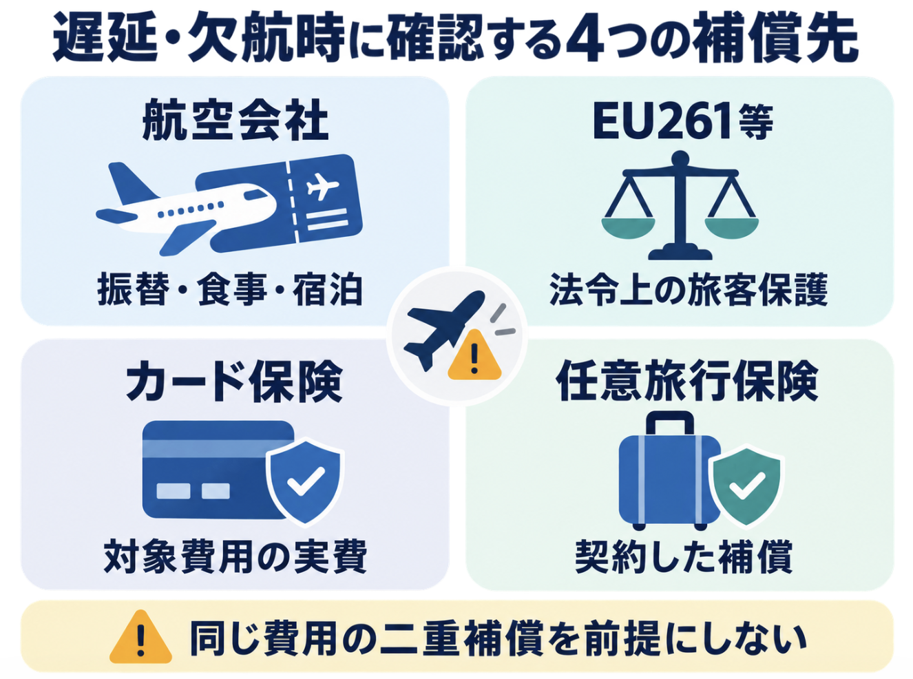 航空便の遅延や欠航時に確認する4つの補償先